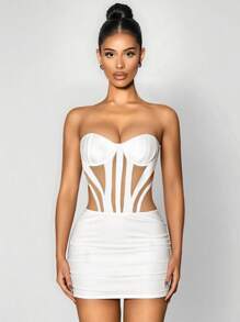 Sirith Elegant White Dress,Party Backless Mini Dresses,Spring Summer Sexy Hollow Splicing Underwire Cup Ruched Mini Dress,Costume Strapless Bust Bodycon Corset Dress,New Year Outfits For Women,Valentine Dating Dress,Wedding Dress For Guest, Birthday Dress Prom Dress Formal Dress Cocktail Dress Beach Dress,Club/Night Out/Holiday Clothes,Going Out Daily Wear - White - View 5