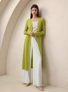 BizChic Women's Open Front Long Cardigan Jacket, Long Sleeve Knit Mid-Length Coat, Autumn