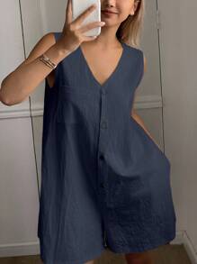 DAZY Minimalistisk kort ärmlös jumpsuit för kvinnor, loungewear-pyjamas