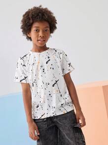 SHEIN Tween Boy Splattered Paint Tee - Multicolor - View 4