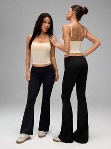 SHEIN Tall Women's Solid Color Simple Casual Camisole With Padded Bust - Beige - View 3