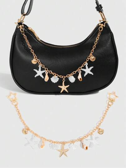 Fairycore 1pc Beach Style Ocean Series Shell, Seashell & Pearl Gold Bag Charm, Wedding Decor Chain