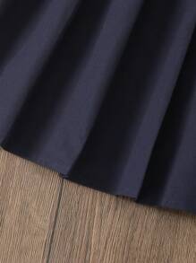 SHEIN Tween Girls Single Breasted Top And Pleated Skirt Elegant 2 Pieces Set - Navy Blue - View 9