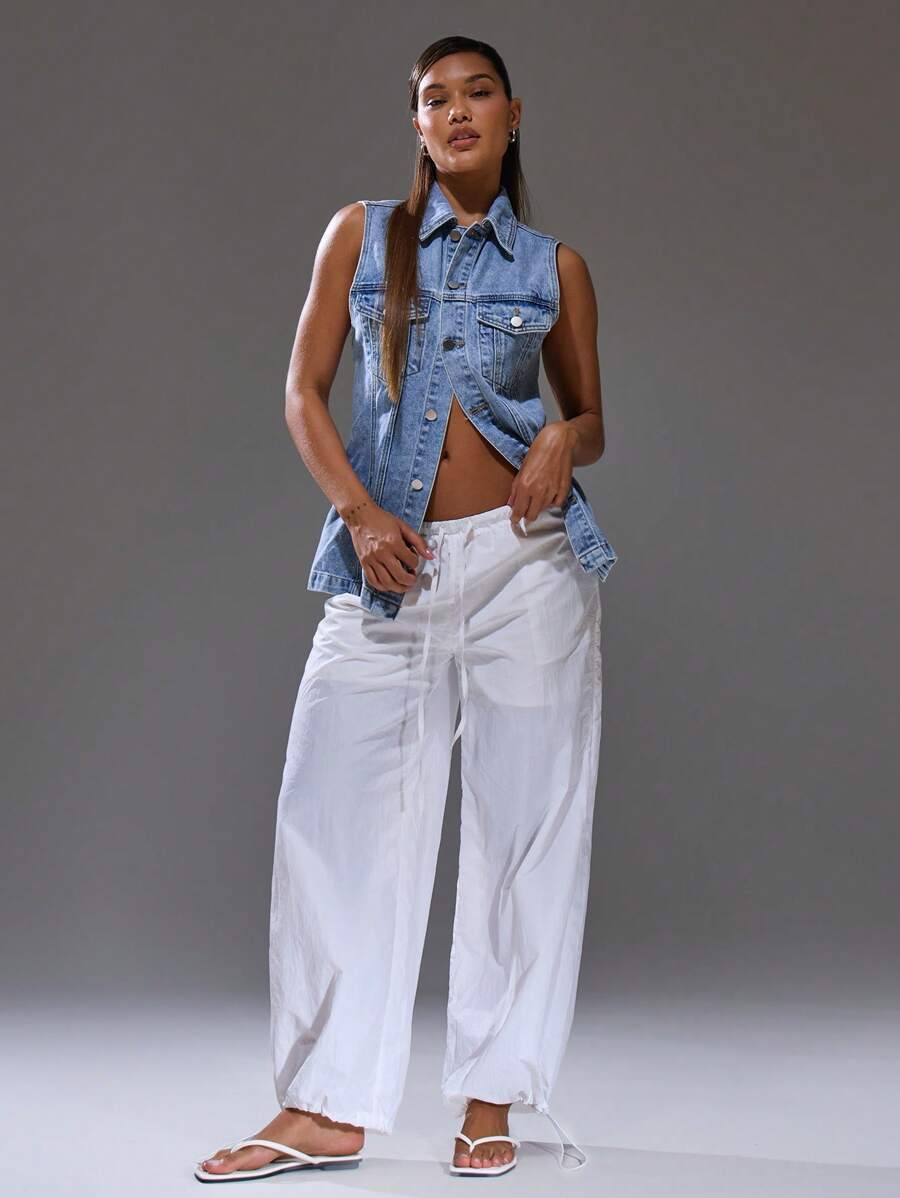 MUSERA 尼龙阔腿系带腰带裤脚裤，夏季，街头风，Y2K，酷女孩，都市缪斯感恩节