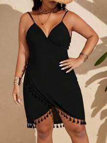 Swim Lushoire Pareo da spiaggia in tinta unita per donna taglie forti, con cinturino regolabile e nappine