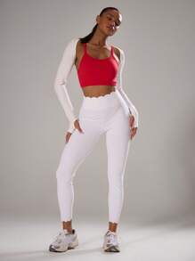 Musera Sport 运动高腰荷叶边紧身裤，适合健身房、板式网球、网球、匹克球等运动，夏季健身必备。 - 白色 - 查看 5