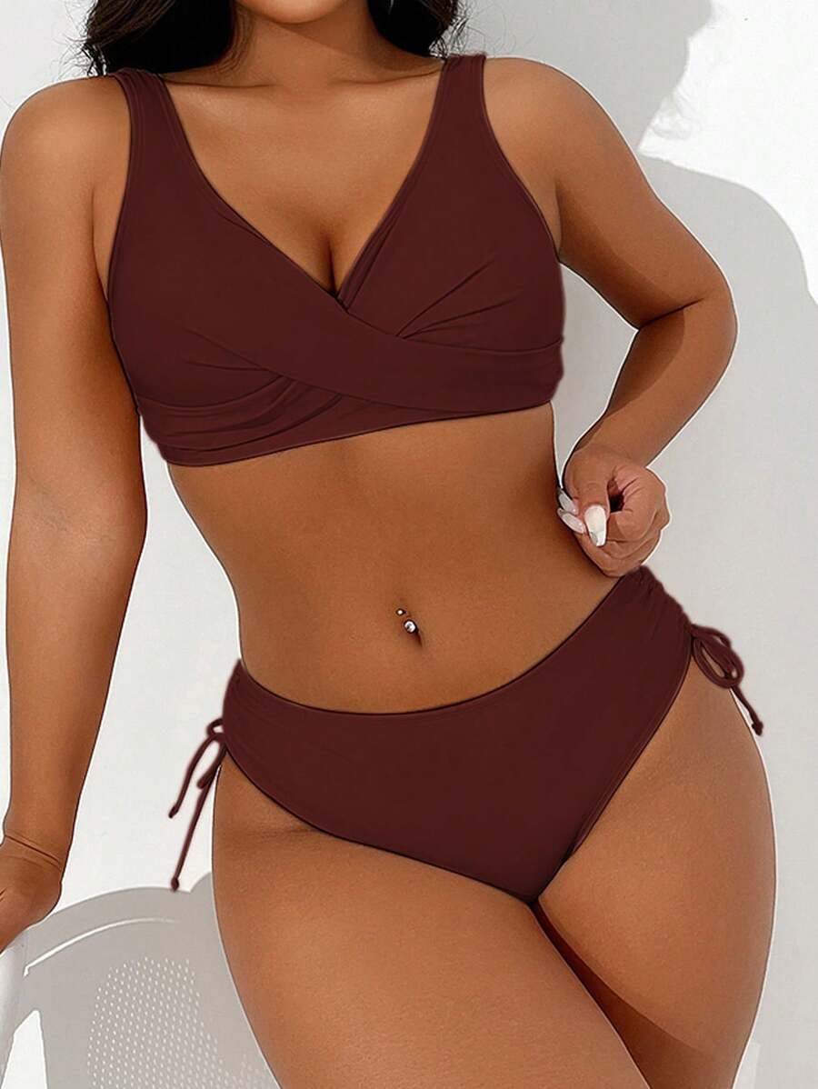 Swim Basics Conjunto de biquíni feminino com babados para férias na praia