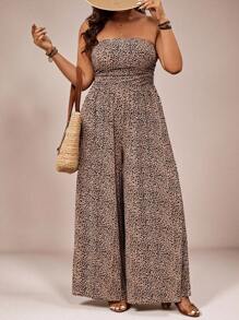 SHEIN VCAY Mono con escote de halter con estampado de leopardo de talla grande, estilo casual de vacaciones