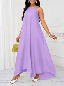 SHEIN Lady 节日连衣裙夏季女士连衣裙休闲长款吊带连衣裙 - 紫丁香色 - 查看 5