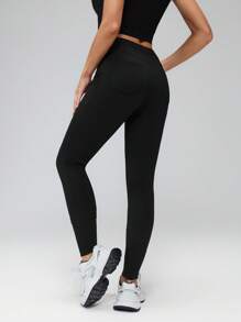 SHEIN Tall Quần bó co giãn thiết kế túi màu trơn cho nữ - màu đen - Xem 7