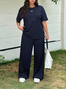 Muchica 2pcs Navy Blue Casual Plus Size Set, Spring/SummerSummer Outfits For Women,Two Piece Set Women - Navy Blue - View 4