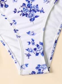 SHEIN 少女碎花比基尼套装，沙滩装，休闲度假，海边旅行 - 藍色 - 查看 4