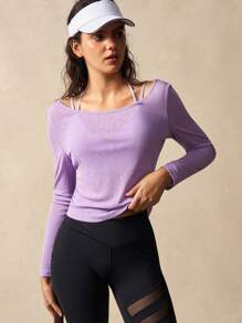 VARSITIE Oversized Rundhalsshirt mit Rückenausschnitt, Langarm Sportshirt, Freizeitbekleidung für Wandern Damen im Sommer