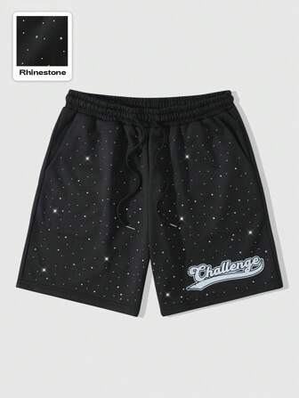 Street Life Shorts informales de verano para hombres con incrustaciones de strass