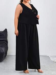SHEIN CURVE+ Conjunto informal de talla grande para vacaciones, temporada de graduación, vuelta al colegio de chaleco blazer + pantalones / camisetas gráficas