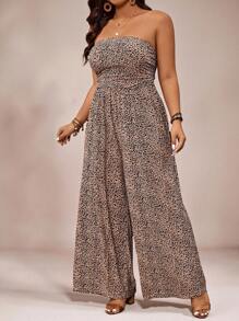 SHEIN VCAY Mono con escote de halter con estampado de leopardo de talla grande, estilo casual de vacaciones