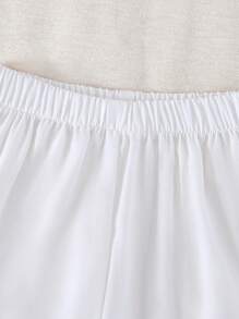 Conjunto de blusa y pantalones cortos para niña con recortes a color y decoración de lazo, informal de verano