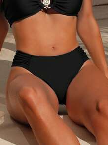 Swim Chiccia Damen Strandurlaub Set aus einfarbigem Badeanzug mit eleganter Metallverzierung - Schwarz - Übersicht 3