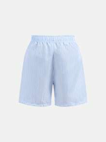 2pcs Boys' Striped Printed Swim Trunks, Woven Fabric Beach Shorts Set, Suitable For Holiday