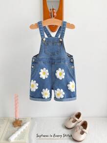Cozy Pixies Baby Girl Daisy Print Denim Jumpsuit Romper, Versatile & Comfortable - Blue - View 6