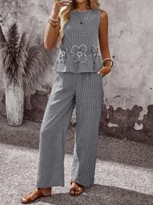 EMERY ROSE Conjunto de dos piezas para mujer, ropa de verano para vacaciones, atuendo para salir de mujer, parte superior para mujer, conjunto de verano con estampado de cuadros para mujer de 2 piezas