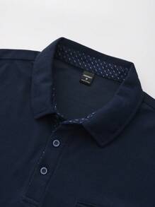 Calvornis Men's Casual Solid Color Button-Up Short Sleeve Polo Formal Shirt, Ceremony - Navy Blue - View 3
