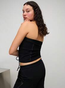 COUREZ Bandeau Black Top With Adjustable Hem And Contrasting Stitching /Winter Clothes For Women Winter Tops /Street Casual/Y2K Cotton Sexy