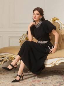 CUCCOO TILAWA Pointed Toe High Heel Bowknot Rhinestone Decorated Pumps For Women - Black - View 4