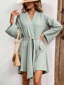 INAWLY Loose Fit Cropped Cardigan Dress For Women