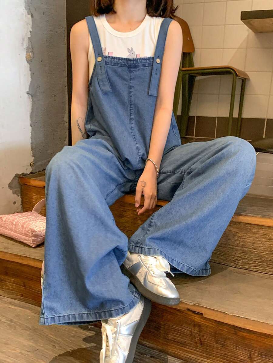 DAZY Women Summer Loose Bowknot Patchwork Girl Casual Denim Overalls And Jumpsuit