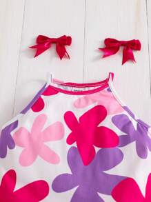 SHEIN Conjunto Casual de Menina Jovem com Regata Floral e Shorts com Barra Irregular, Confortável e Minimalista