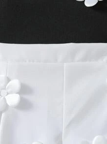 SHEIN 新生女婴时尚可爱花朵装饰服装、细肩带背心和短裤 2 件套