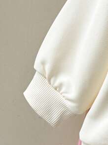 SHEIN 2pcs/Set Baby Girl Infant Toddler Casual Cute Sweet Versatile 3D Butterfly Long Sleeve Dropped Shoulder Sweatshirt + Ribbed Knit Pants Set, Autumn/Winter Outfit - White - View 6