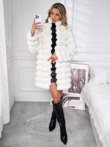 SHEIN Clasi Women's Fashion Solid Color Stand Collar Fluffy Coat, Autumn/Winter
