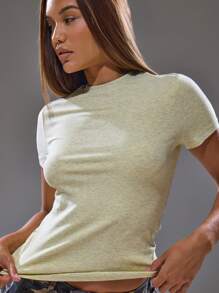 MUSERA Marl Fleck Fitted T-Shirt Spring, Summer, Streetwear, Y2k, Cool Girl,City Muse Casual Airport Fall Back To School Christmas,Elegant