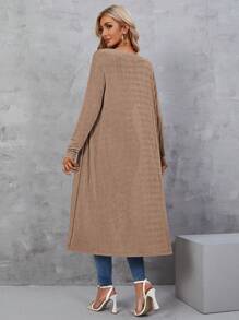 BizChic Women's Autumn Cardigan, Long Open Front Knitted Sweater Coat, Casual Office Business Wear, Basic Style Long Cardigan For Women - Khaki - View 2