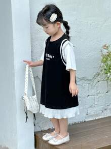 DAZY 年轻女孩休闲街头风格夏季中长二合一连衣裙 - 黑色 - 查看 3