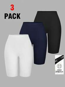 SHEIN EZwear 白色、藏蓝色、黑色大码休闲打底裤 - 彩色 - 查看 1