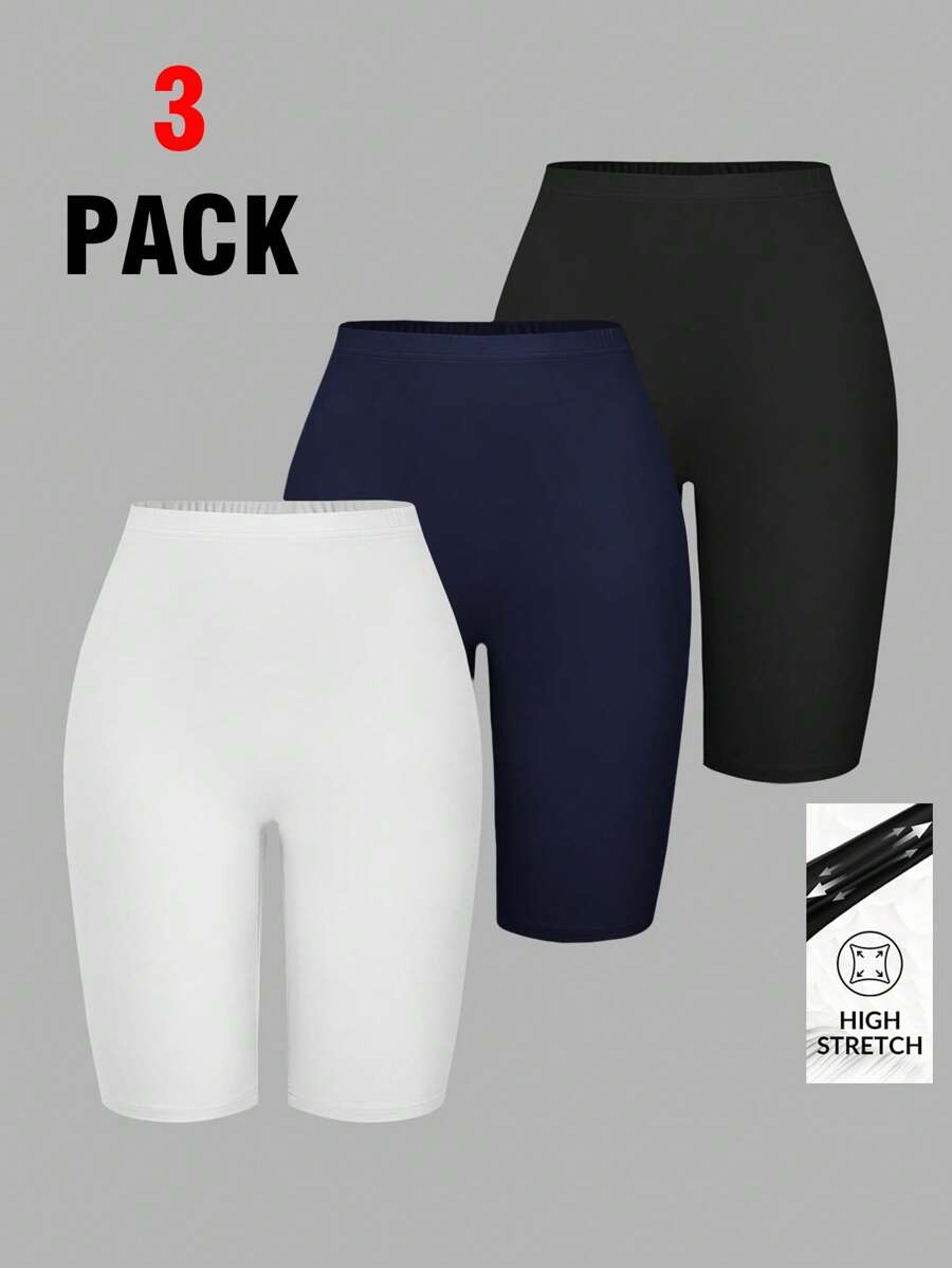 SHEIN EZwear 白色、藏蓝色、黑色大码休闲打底裤 - 彩色 - 查看 1