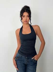 Zavorell 亲肤U领细肩带，复古性感修身露背无袖运动瑜伽上衣，春夏新款女士弹力紧身细肩带露脐吊带露背上衣