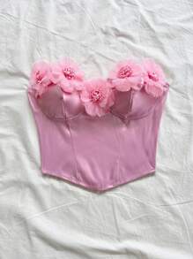 Soleia 女士时尚新款度假3D花朵文胸上衣，粉色衬衫 - 粉色 - 查看 8