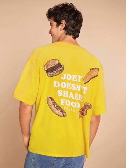 Mystic heart FRIENDS X SHEIN Men's Casual Slogan & Burger Graphic Round Neck Drop Shoulder Short Sleeve T-Shirt, Summer