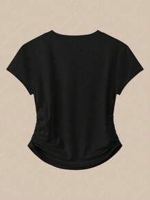 SHEIN MOOSTA Set da 2 pezzi composto da t-shirt a maniche corte con collo rotondo e plissettatura irregolare, e pantaloni a gamba ampia, in tinta unita, casual, multifunzionale, morbido, adatto per vacanze estive e uso quotidiano