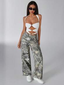 SHEIN ICON Casual Camo Print Straight Leg Jeans