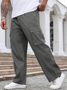 Manfinity Homme 男士大码休闲百搭工装裤 - 灰色 - 查看 3