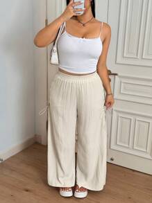 SHEIN EZwear Plus Size Casual Solid Color Side Criss-Cross Drawstring Pants
