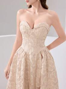 Poshira Vestido de fiesta para mujer con textura de unicolor sin tirantes (muy adornado) - Albaricoque - Ver 8