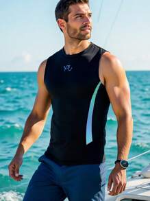 Manfinity Swimmode Casual Summer Sleeveless Round Neck Men Swim Rashguards