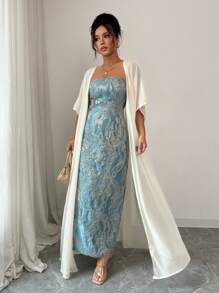 Elenzga 2025春夏奢华极简主义露肩蓝色连衣裙配白色披肩 - 彩色 - 查看 5