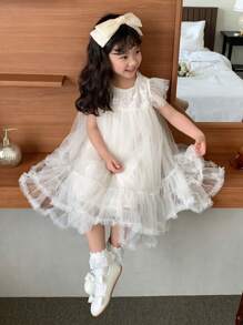 DAZY Young Girls Round Neck Sequin & Mesh Layered Formal Party Birthday Dress,Girls Summer Outfits - Apricot - View 6